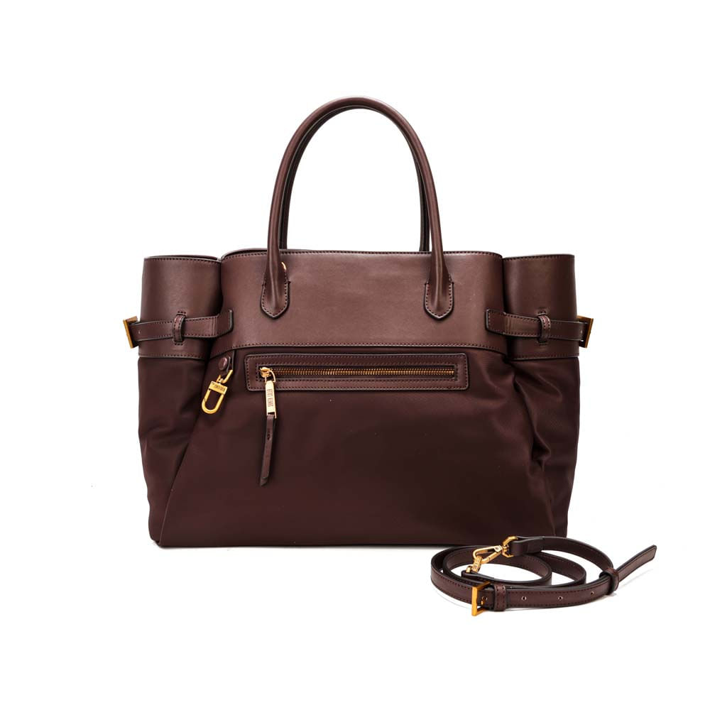 Bolsa Tote Grande Nylon Marrom Dark Alça Dupla