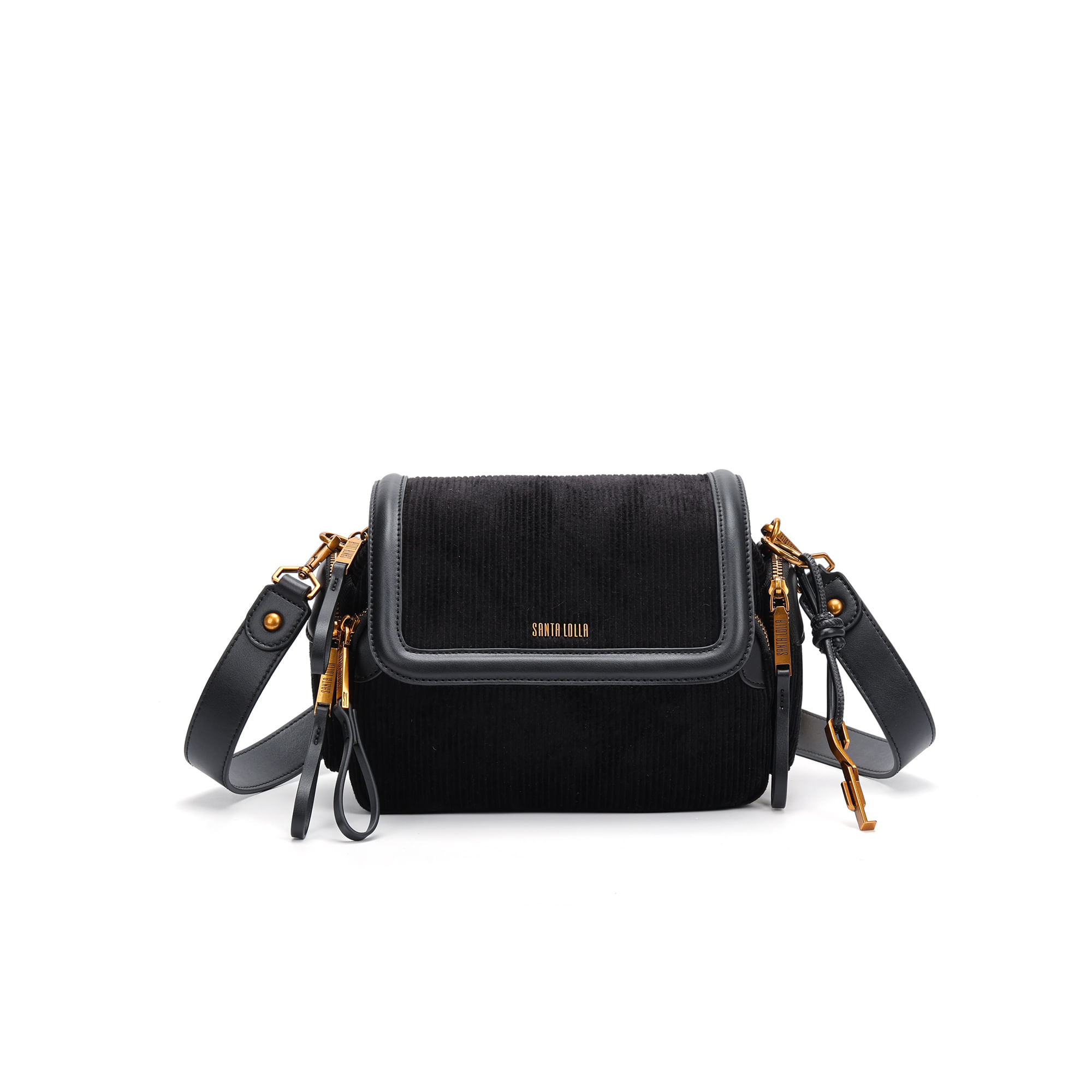 Bolsa Média Veludo Cotelê Transversal Preto