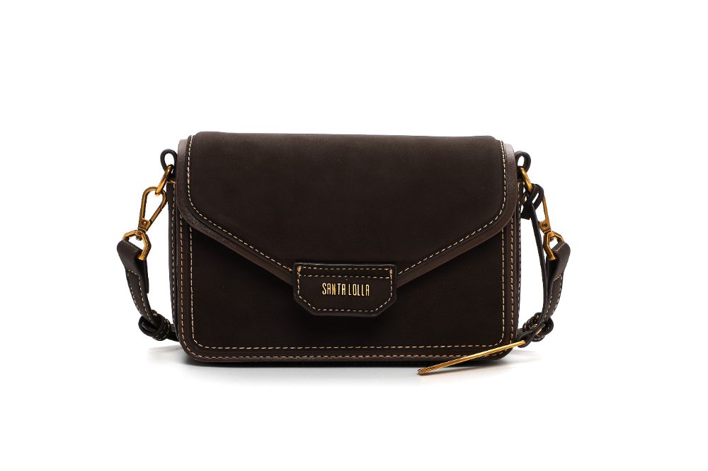 Bolsa Envelope Pequena Nobuck Marrom Dark Transversal
