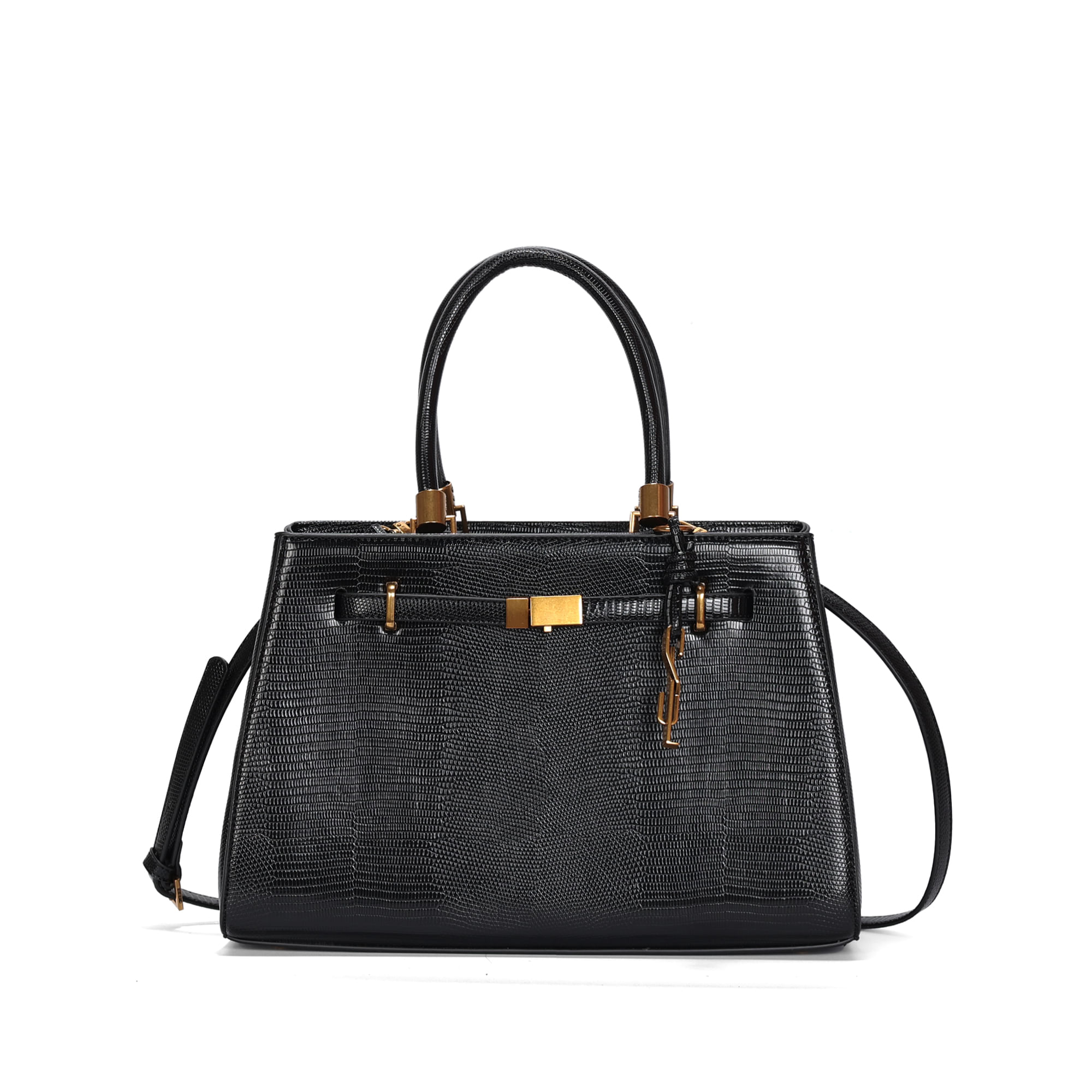 Bolsa Média Texturizada Lizard Alça Transversal Preto