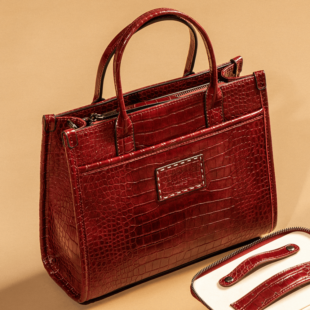 Bolsa Tote Média Croco Roxo Berry Alça Transversal