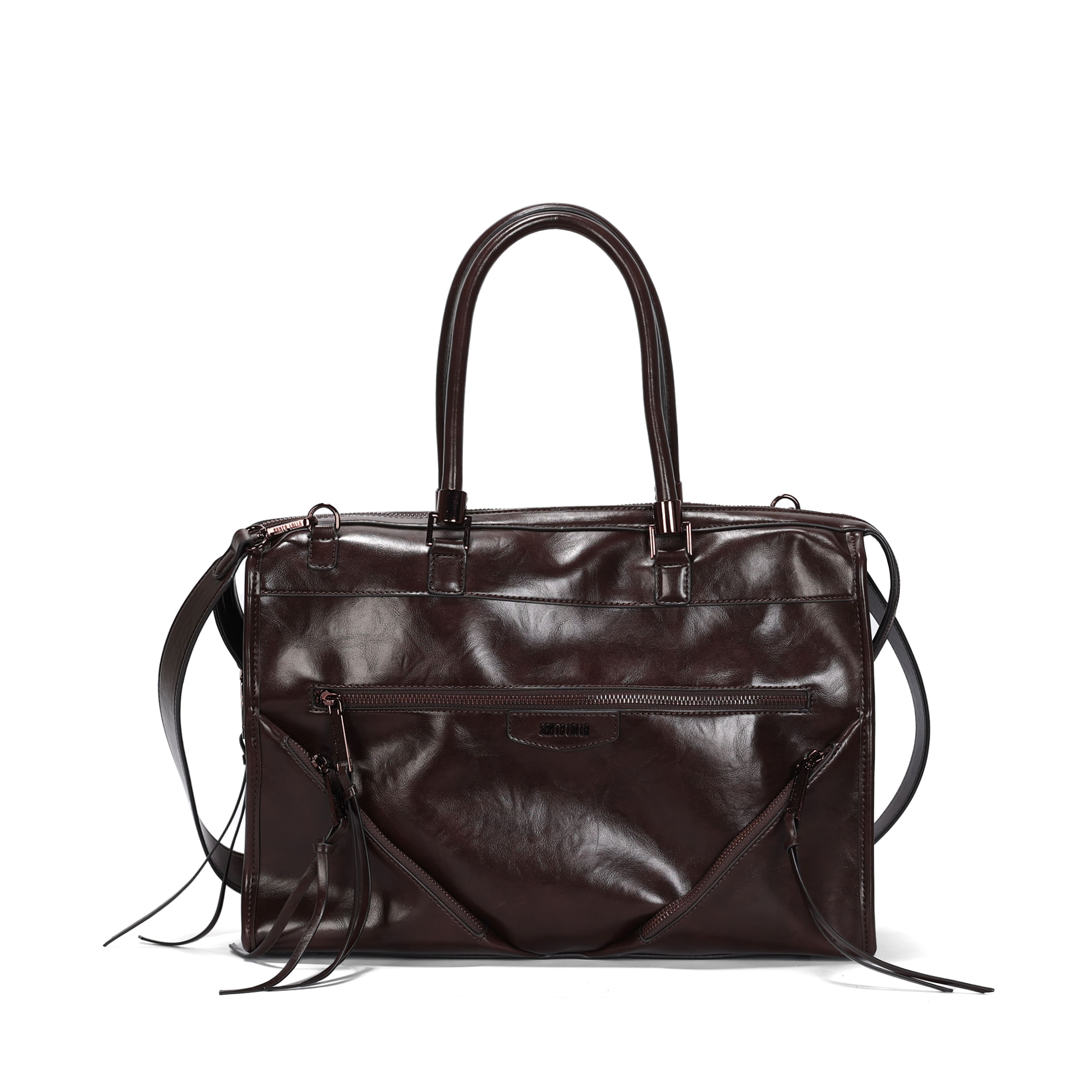 Bolsa Grande Quadrada Soft Liso Marrom Dark Bolso Frontal