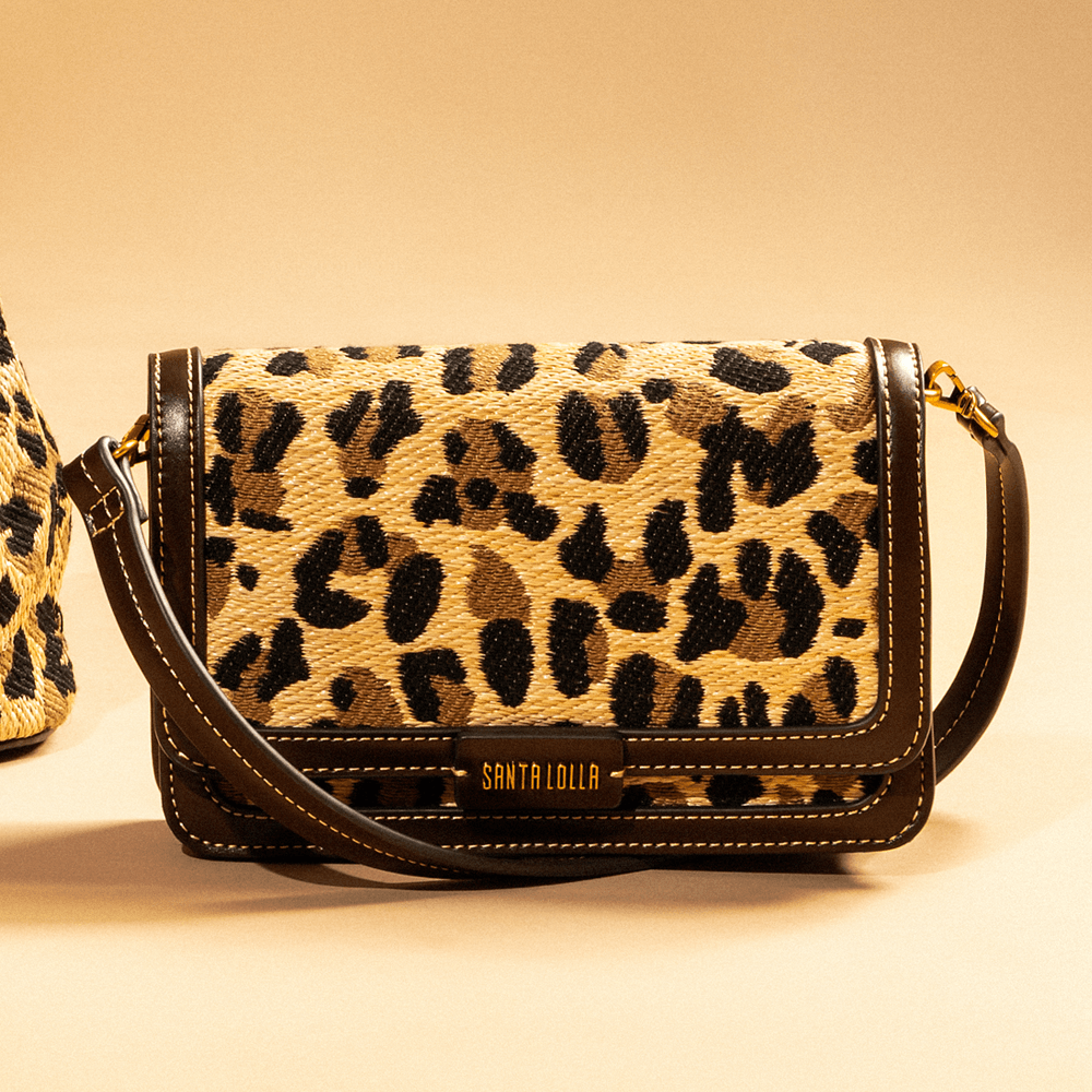 Bolsa Baguete Pequena Estruturada Tramado Onça