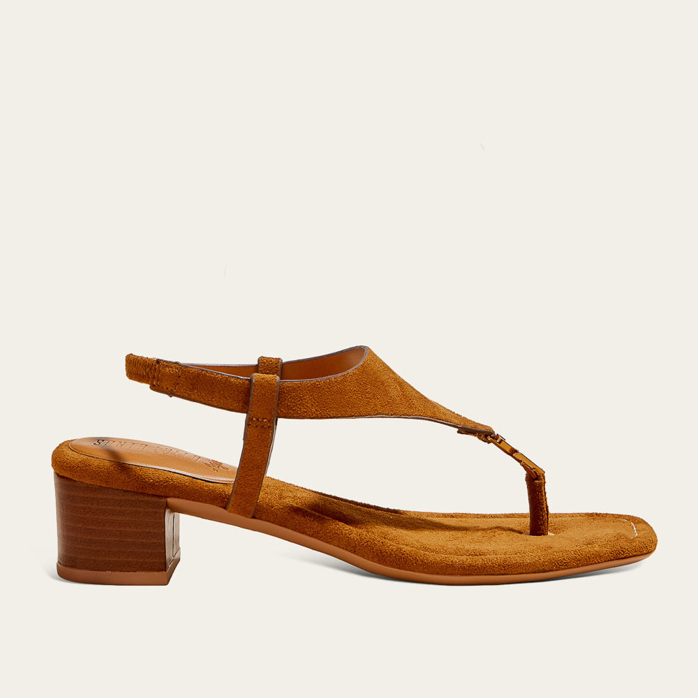 Sandália Thong Suede Marrom Salto Bloco