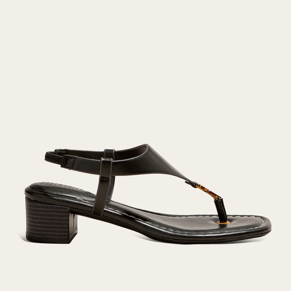 Sandália Thong Napa Preto Salto Bloco