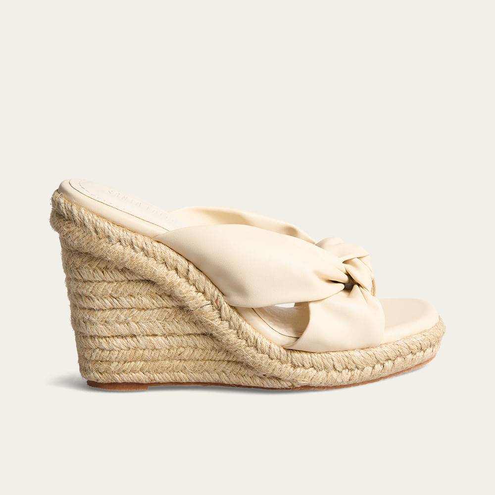 Tamanco Mule Espadrille Anabela Napa Soft Bege Angelical