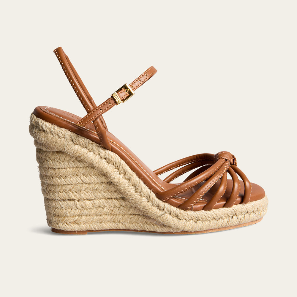 Sandália Espadrille Anabela Napa Soft Caramelo
