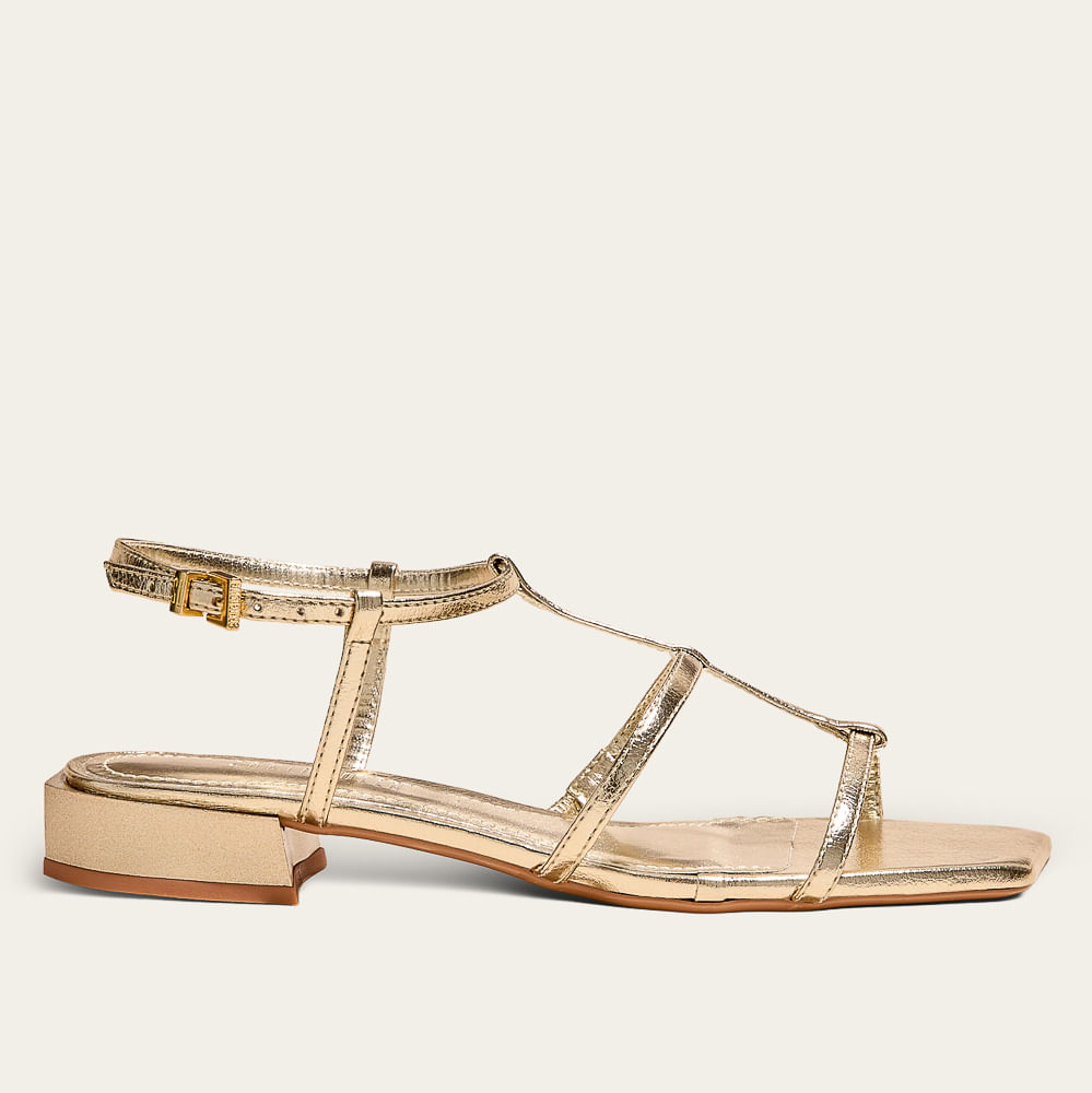 Rasteira Metalizado Soft Bico Quadrado Dourado