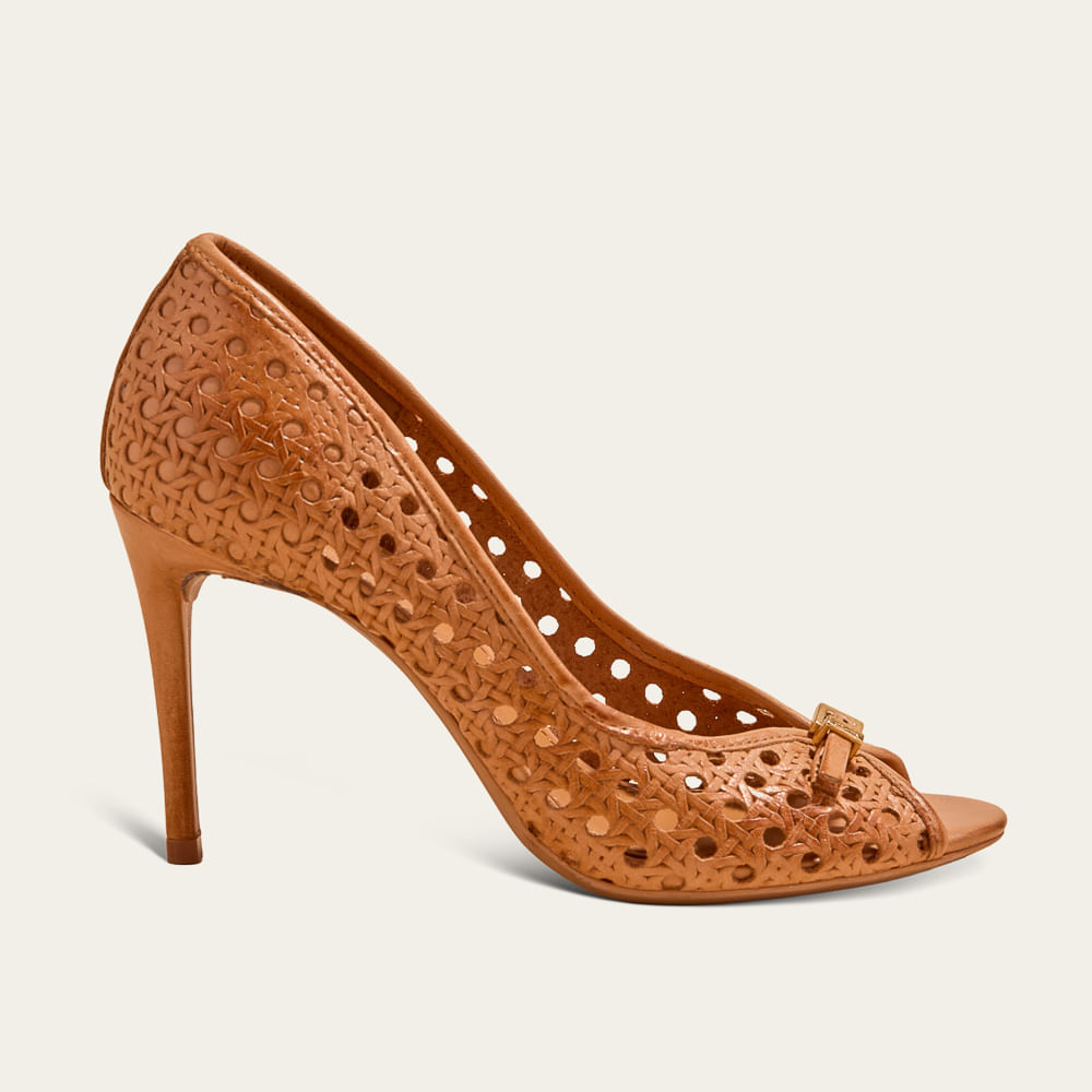 Peep Toe Couro Salto Fino Marrom Doce De Leite