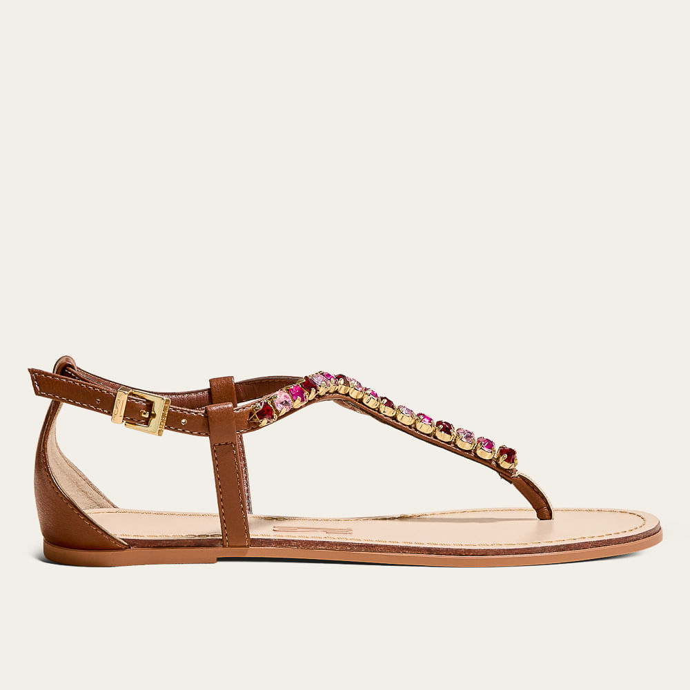 Rasteira Pedraria Napa Soft Marrom