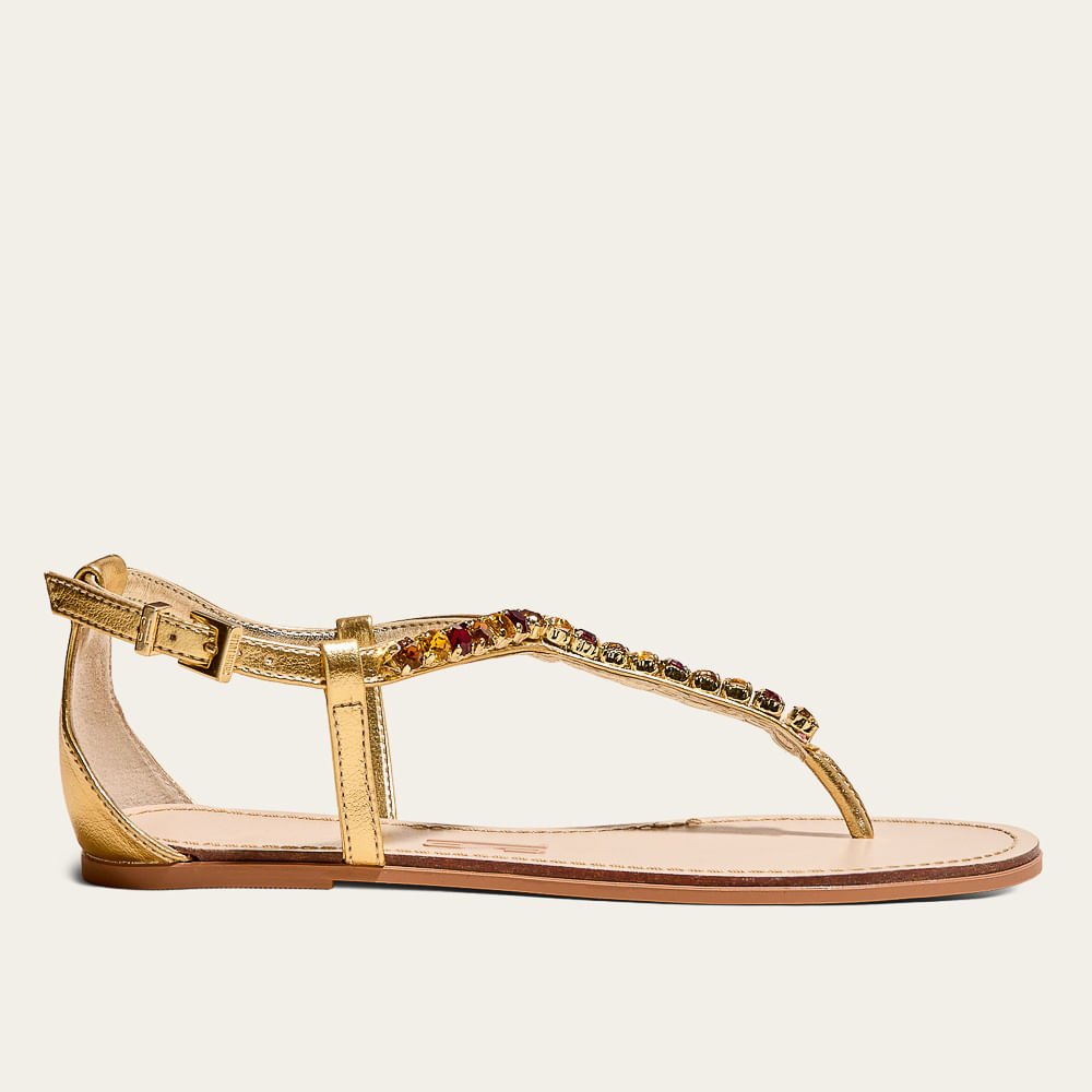 Rasteira Pedraria Metalizado Soft Dourado