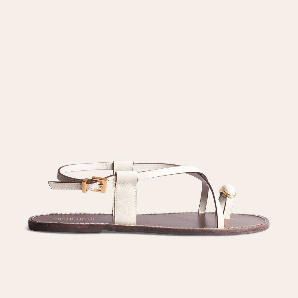 Rasteira Metal Couro Nobre Soft Branco Marfim