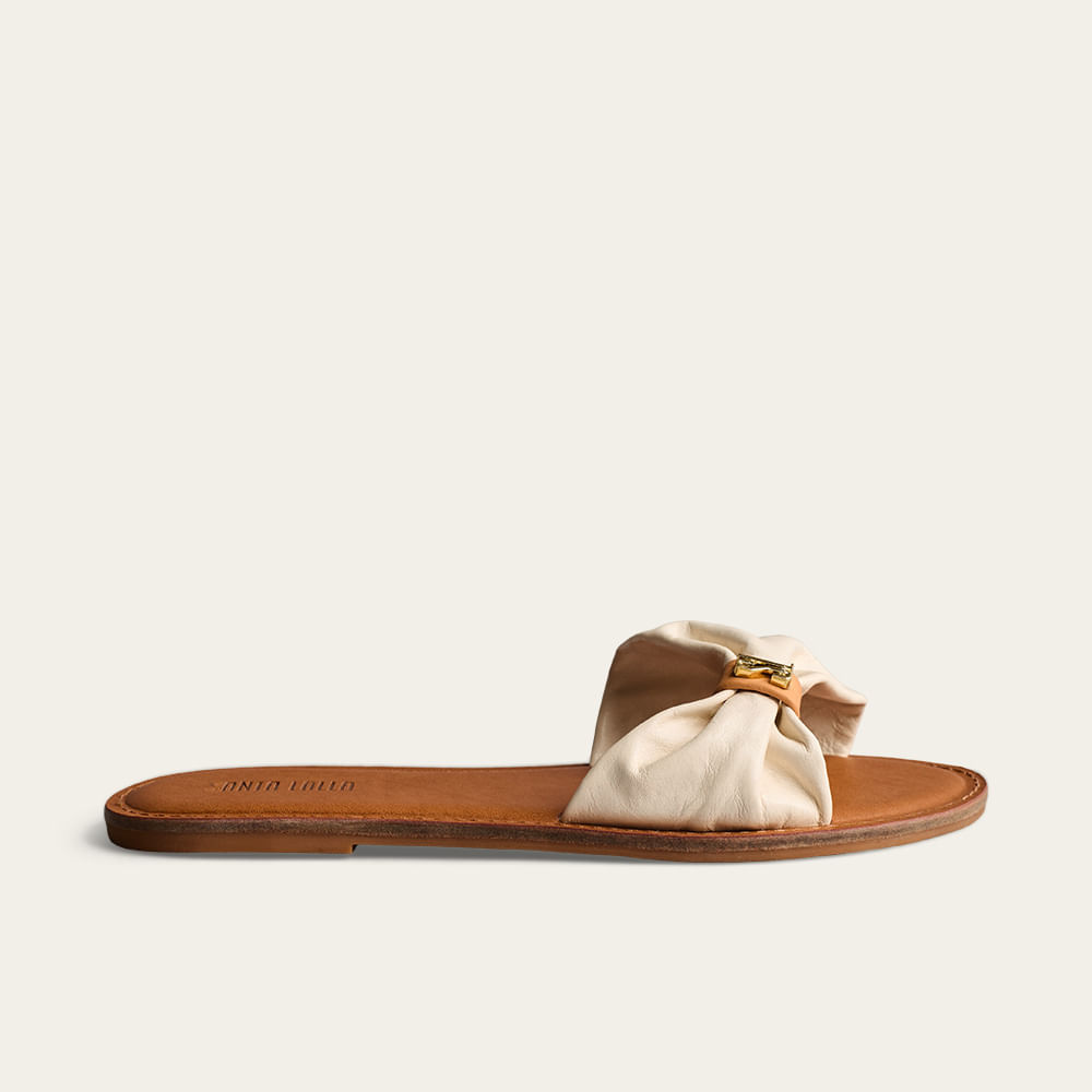 Rasteira Laço Couro Nobre Soft Off White