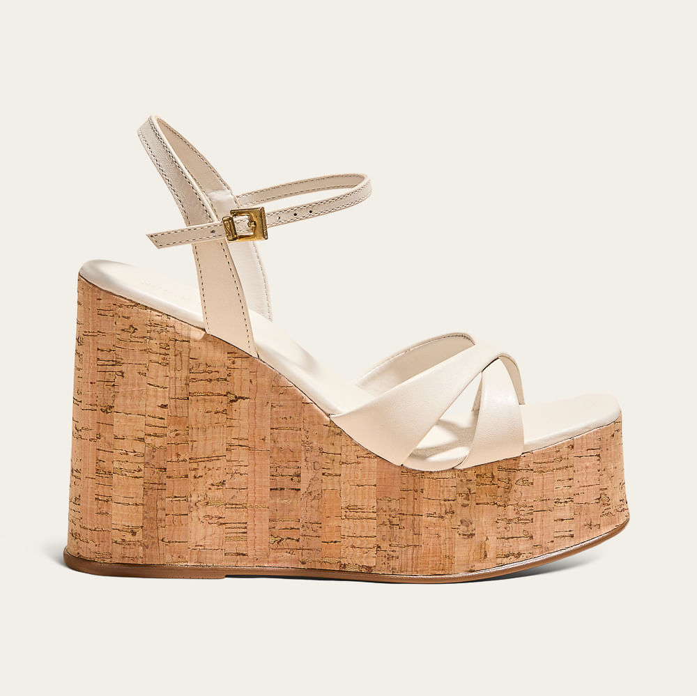 Sandália Espadrille Anabela Couro Soft Off White