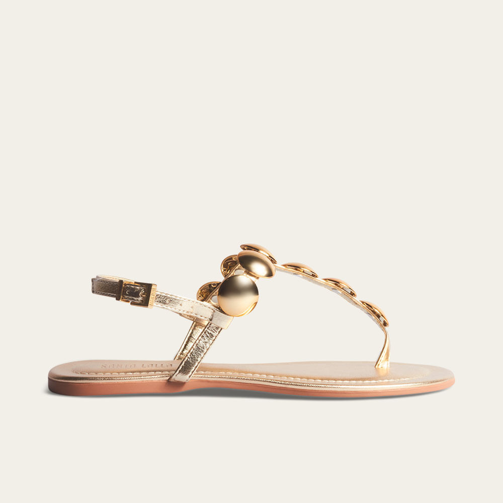 Rasteira Tachas Metalizada Soft Dourada