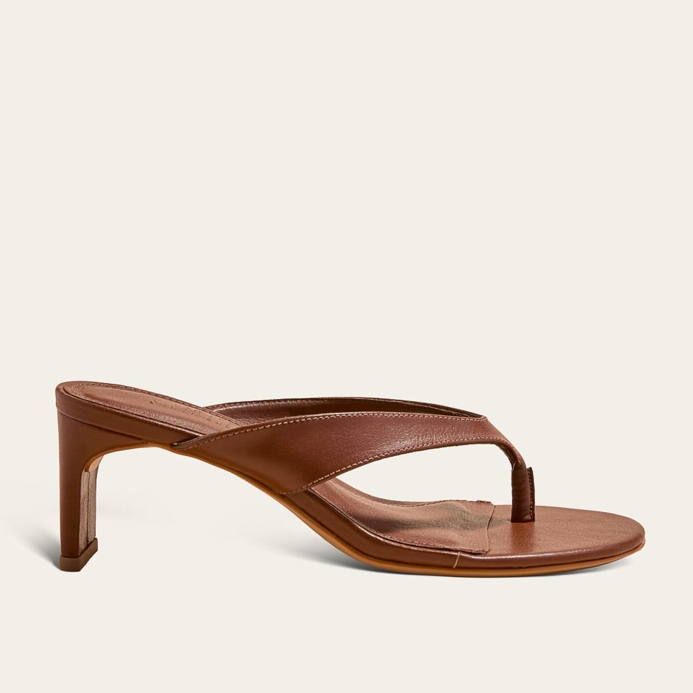 Tamanco Mule De Dedo Napa Soft Salto Lâmina Marrom