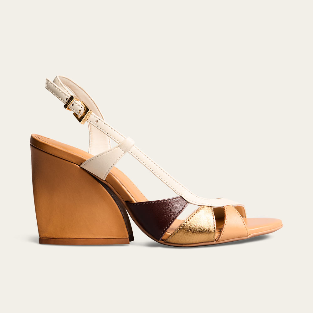 Sandália Peep Toe Couro Pelica Soft Off White