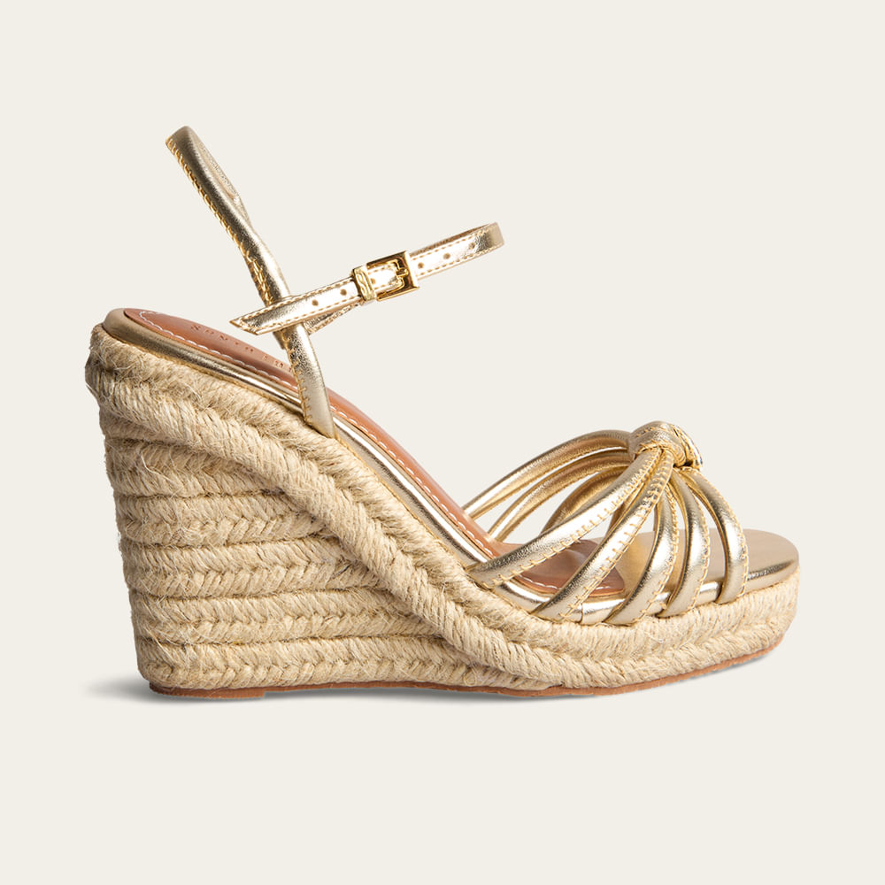 Sandália Espadrille Anabela Metalizada Soft Dourado