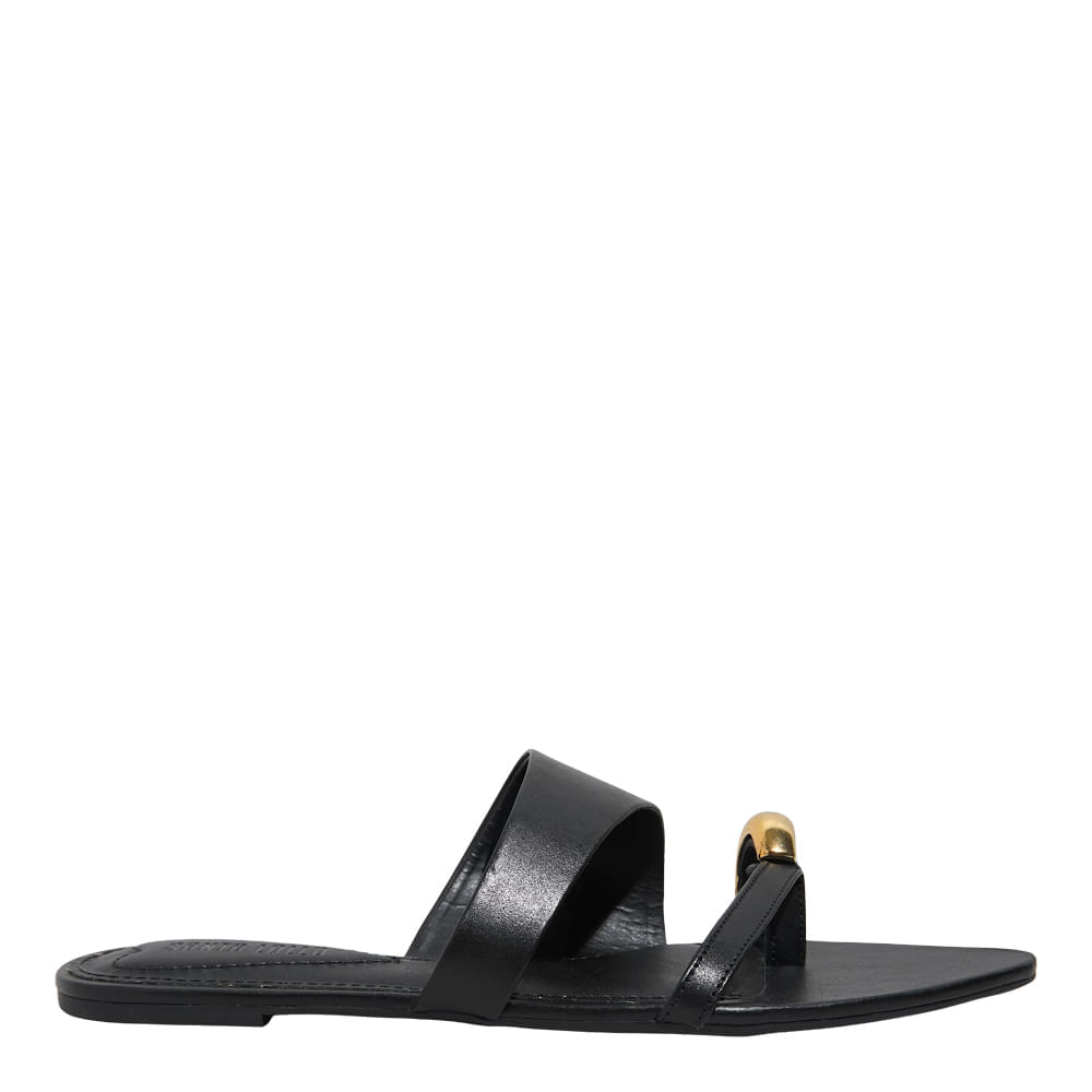 Rasteira Couro Nobre Soft Bico Folha Preto