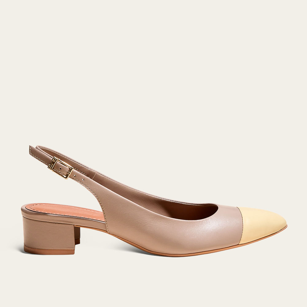 Scarpin Boneca Slingback Couro Pelica Soft Cinza Fog