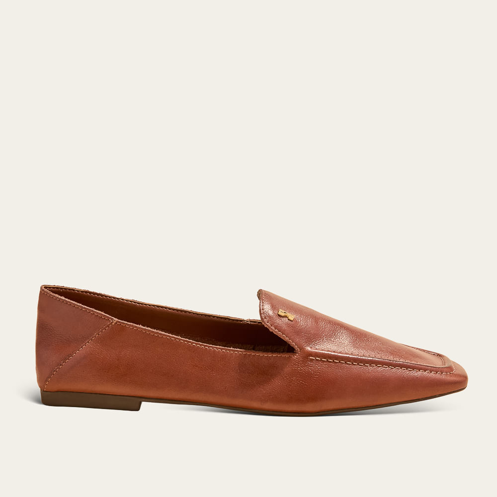 Mocassim Couro Bico Quadrado Marrom Terracota