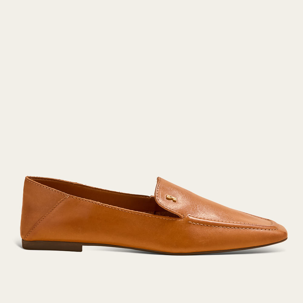 Mocassim Couro Bico Quadrado Marrom Safari