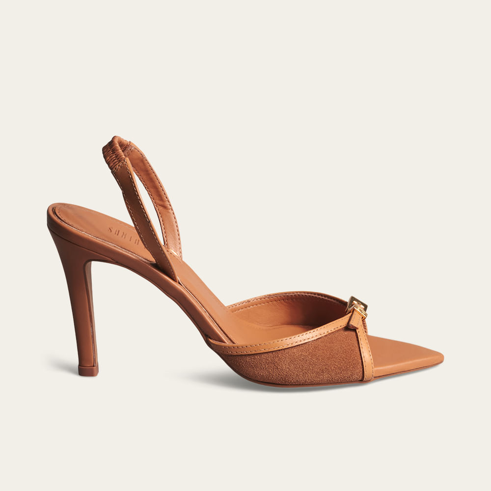 Sandália Peep Toe Couro Confort Bico Folha Caramelo Doce de Leite