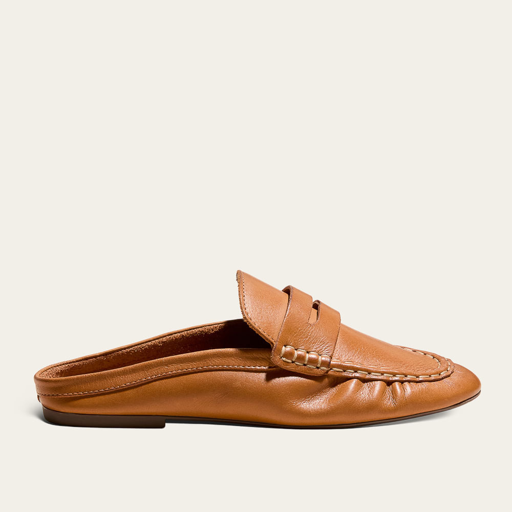 Mule Mocassim Couro Nobre Soft Marrom Safari