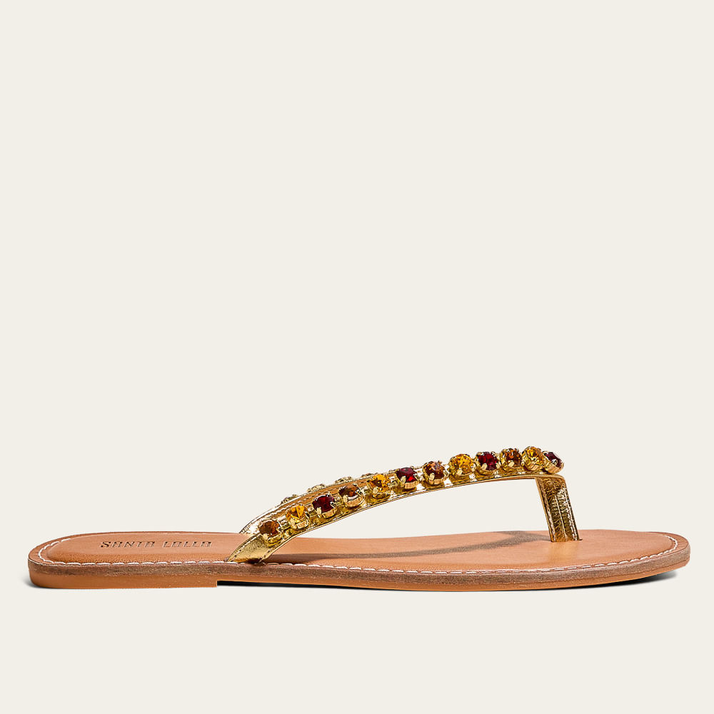 Rasteira Metalizada Pedraria Soft Dourada