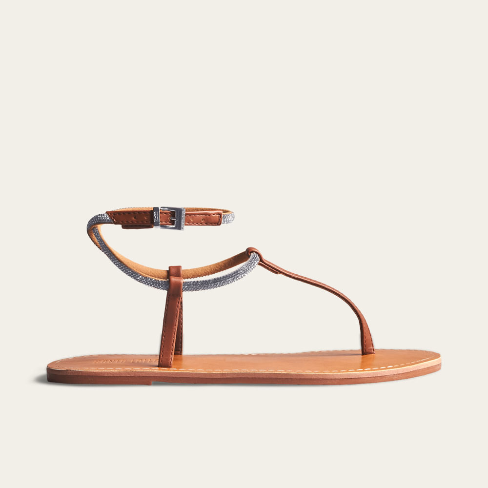 Rasteira Napa Soft Brilho Strass Marrom