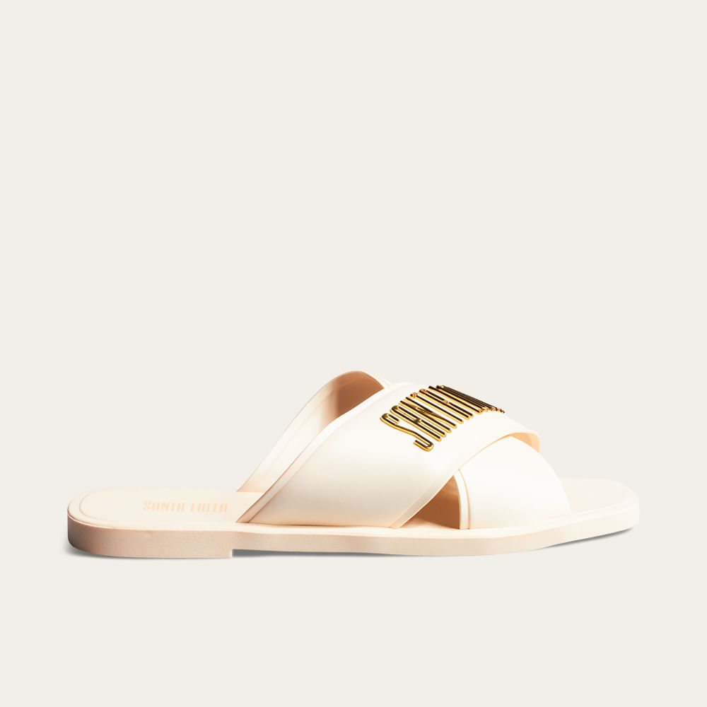 Rasteira Tiras Cruzadas Borracha Off White
