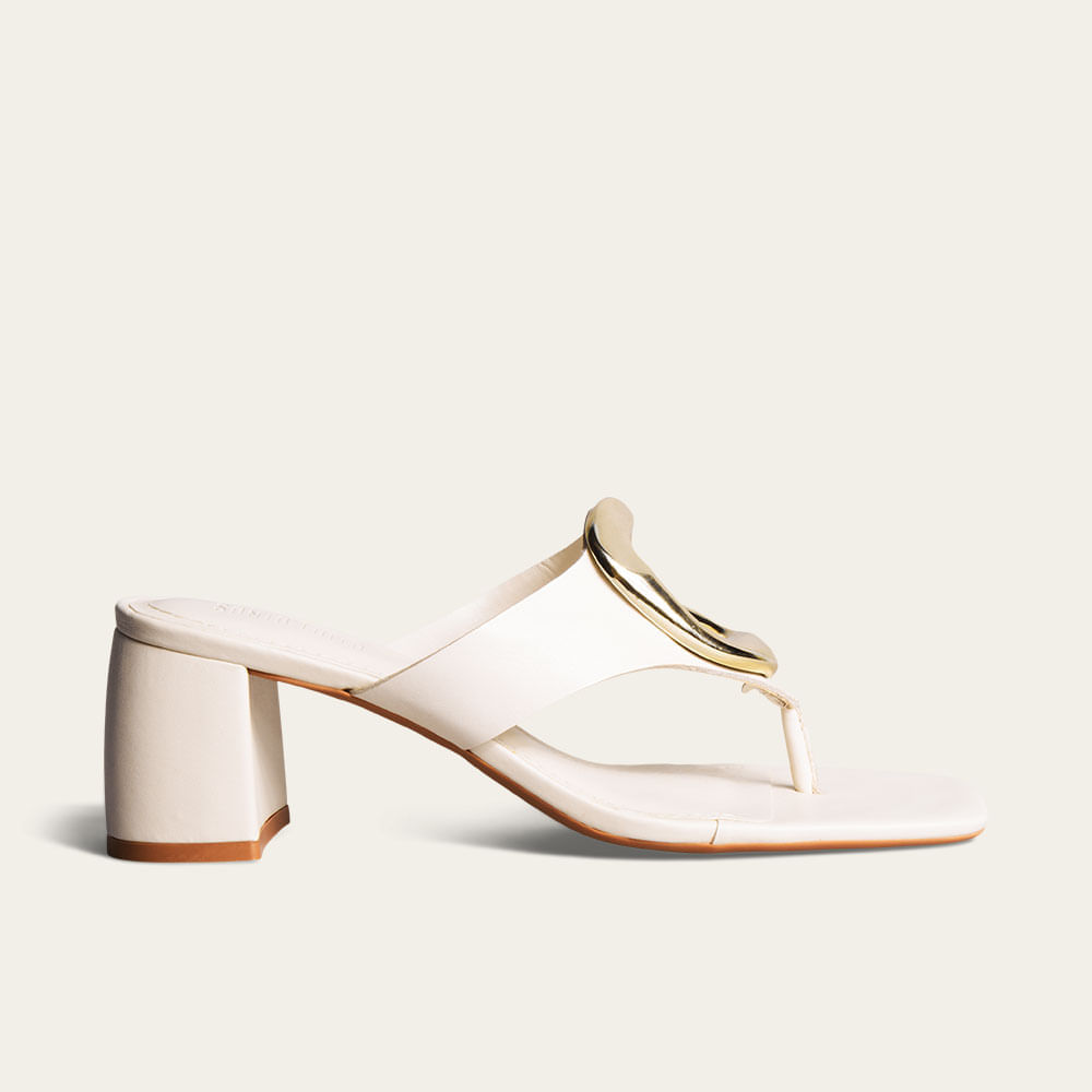 Tamanco Mule de Dedo Couro Salto Grosso Off White