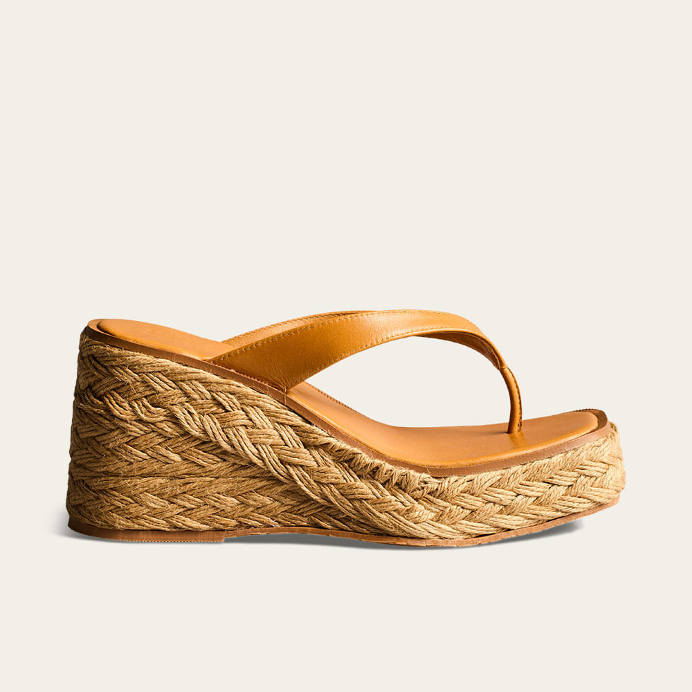 Tamanco Espadrille de Dedo Couro Confort Caramelo Doce De Leite