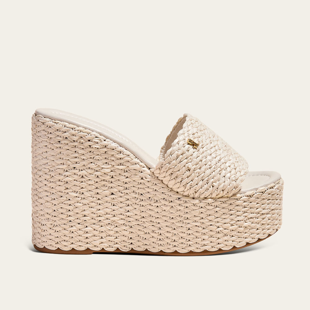 Tamanco Espadrille Anabela Tramado Branco Panacota