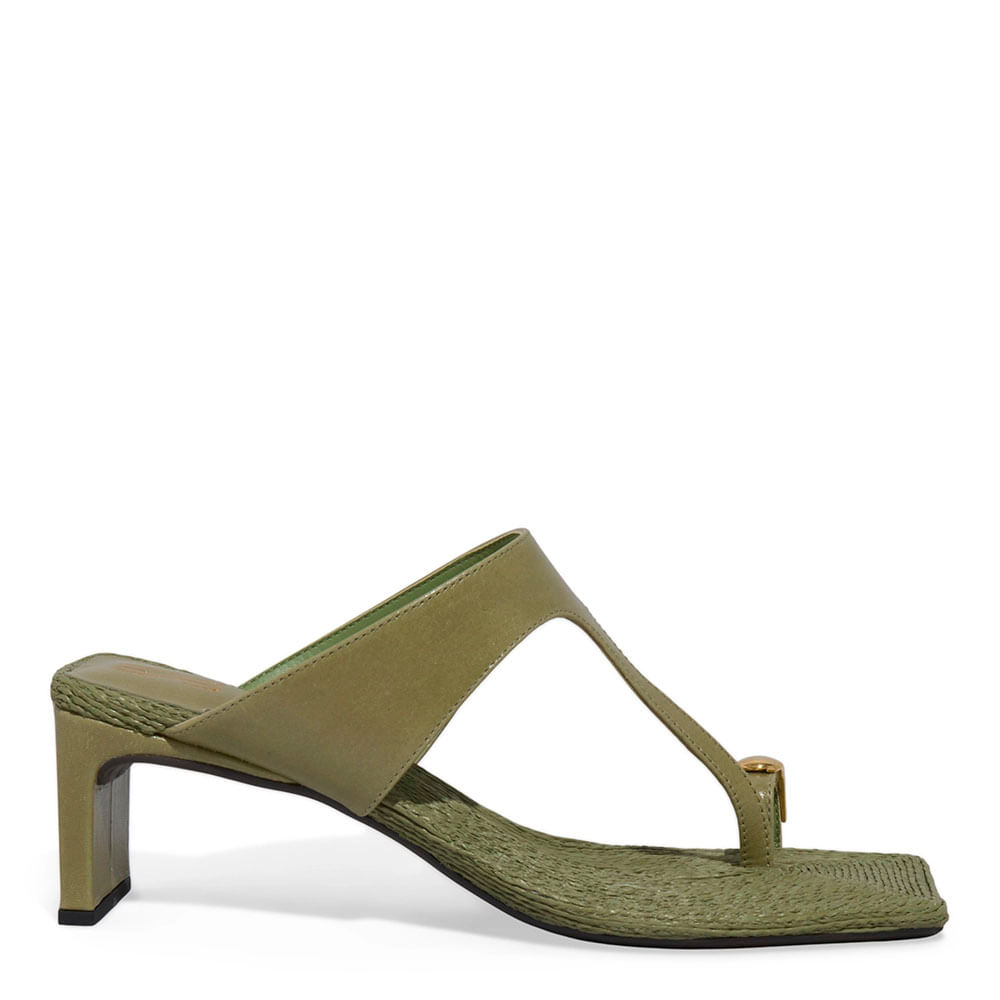 Mule De Dedo Couro Confort Bico Quadrado Verde Army