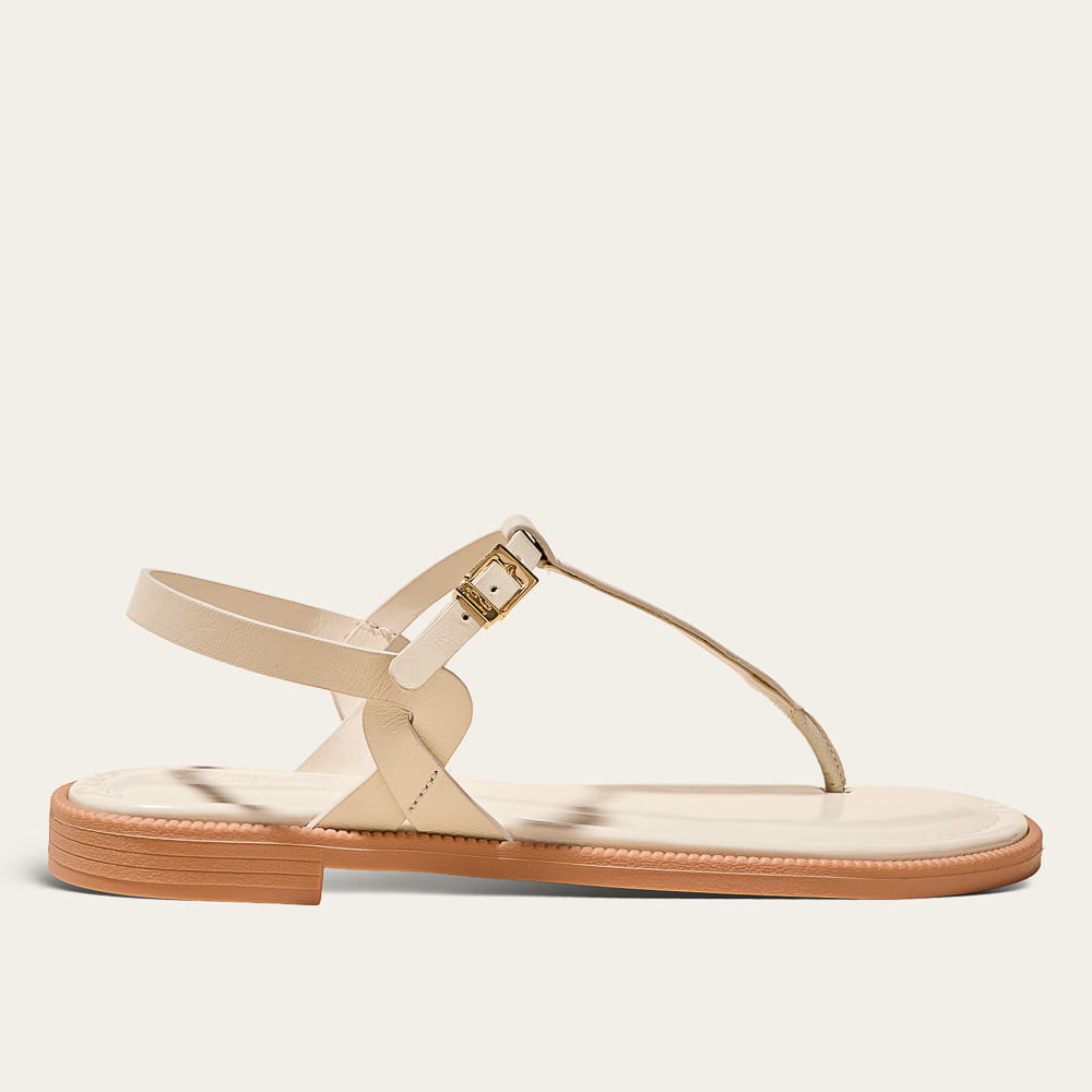 Rasteira Couro Confort Marrom Off White Marfim