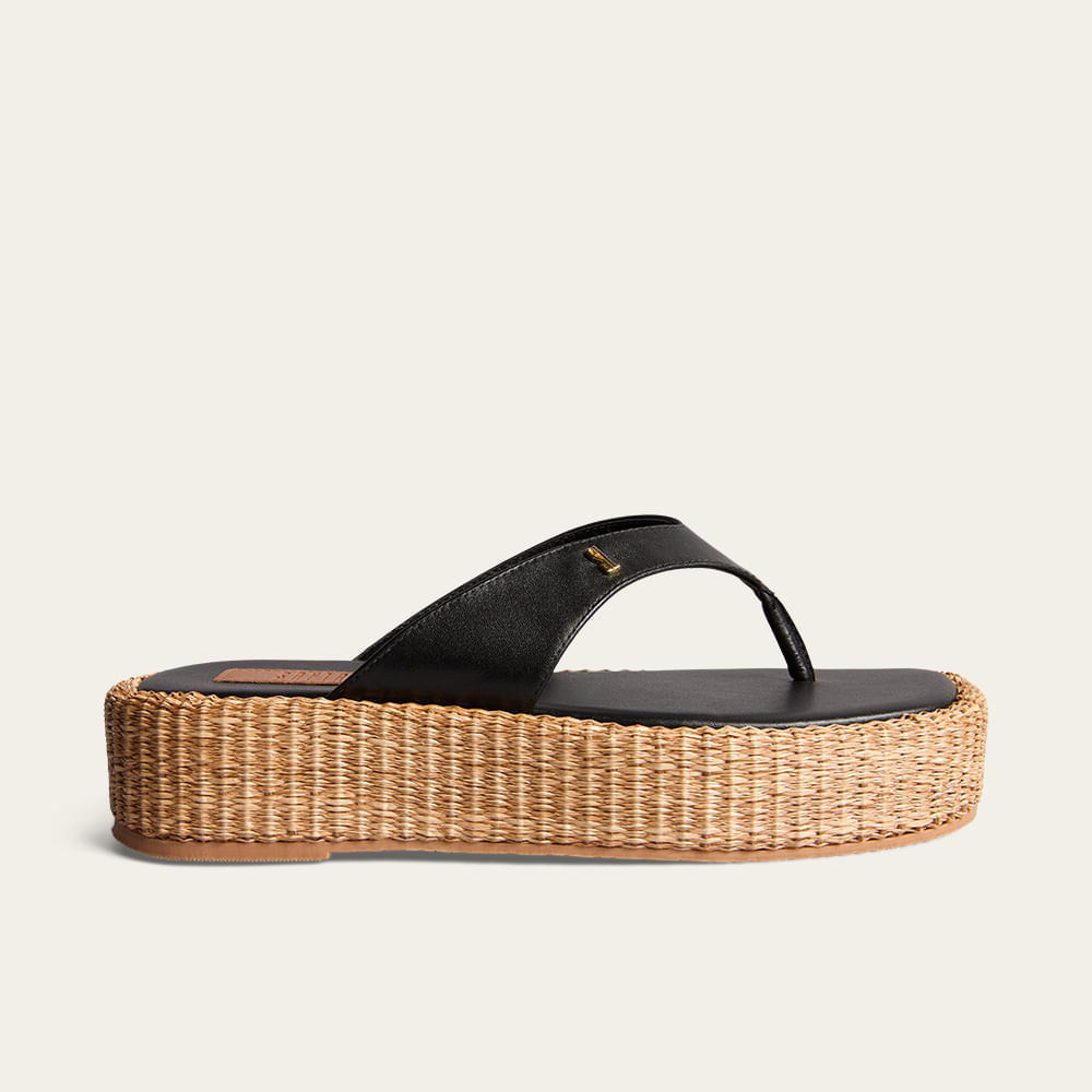 Tamanco Espadrille de Dedo Couro Confort Preto