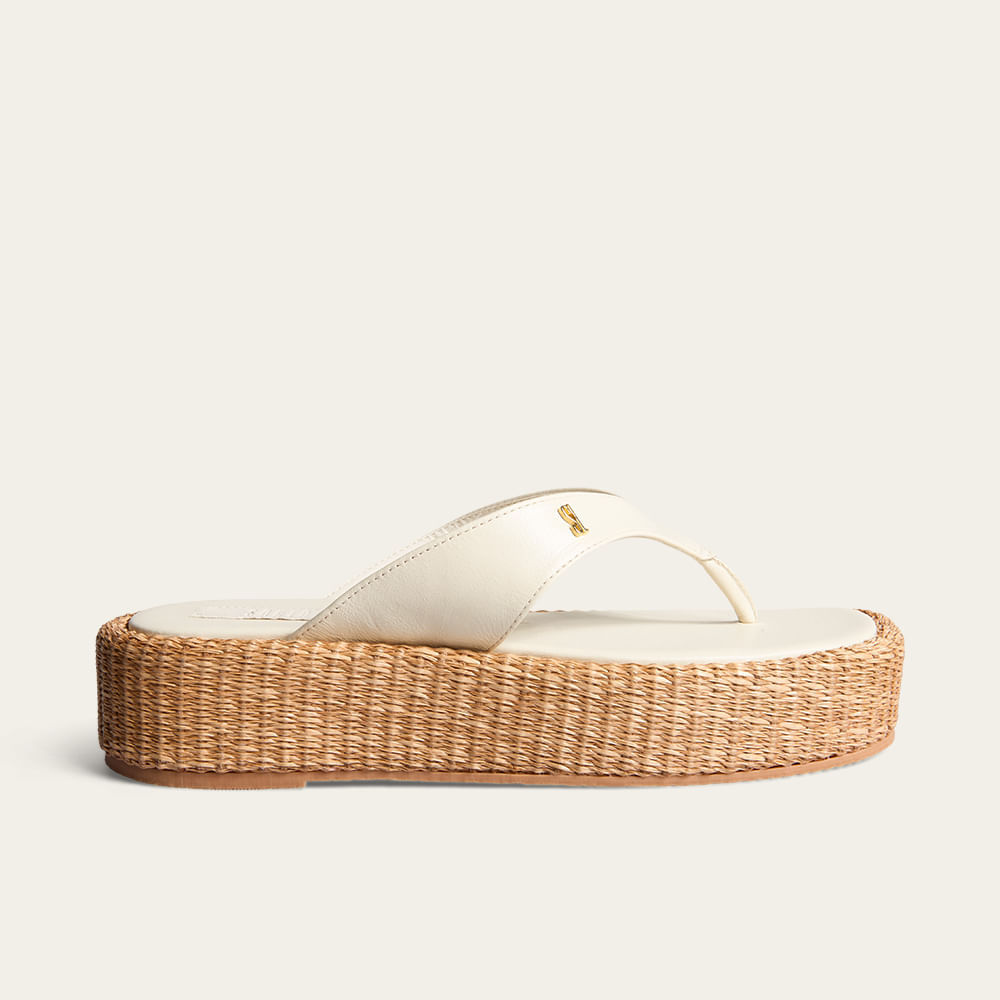 Tamanco Espadrille de Dedo Couro Confort Off White