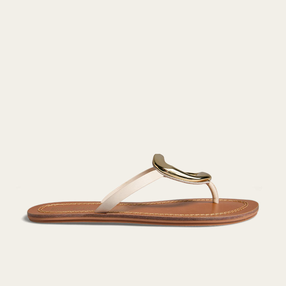 Rasteira Metal Couro Nobre Soft Off White Marfim