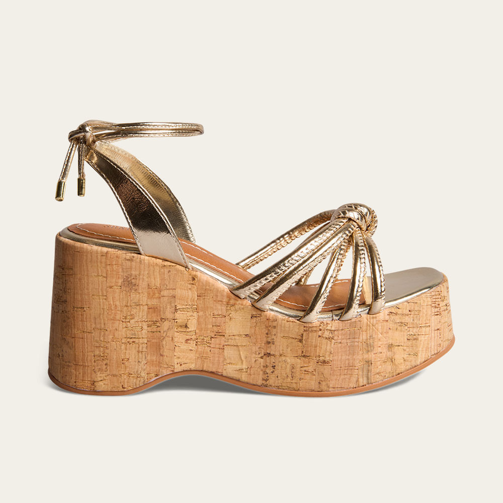 Sandália Espadrille Anabela Metalizada Dourada