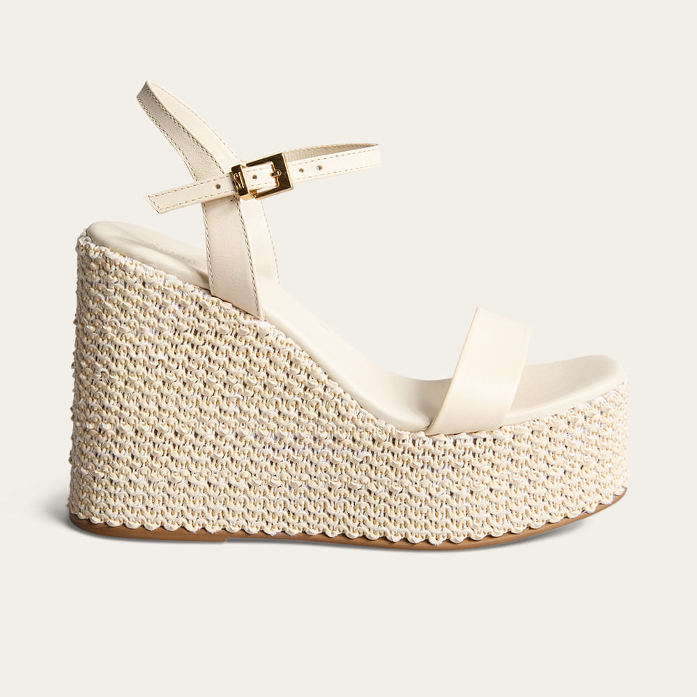 Sandália Espadrille Anabela Couro Soft Off White