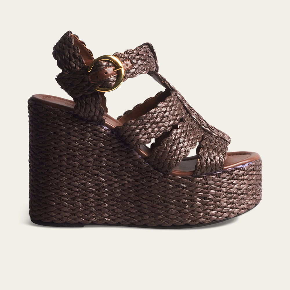 Sandália Espadrille Anabela Tramado Marrom Dark Cocoa