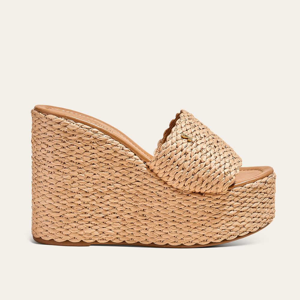 Tamanco Espadrille Anabela Tramado Bege Natural