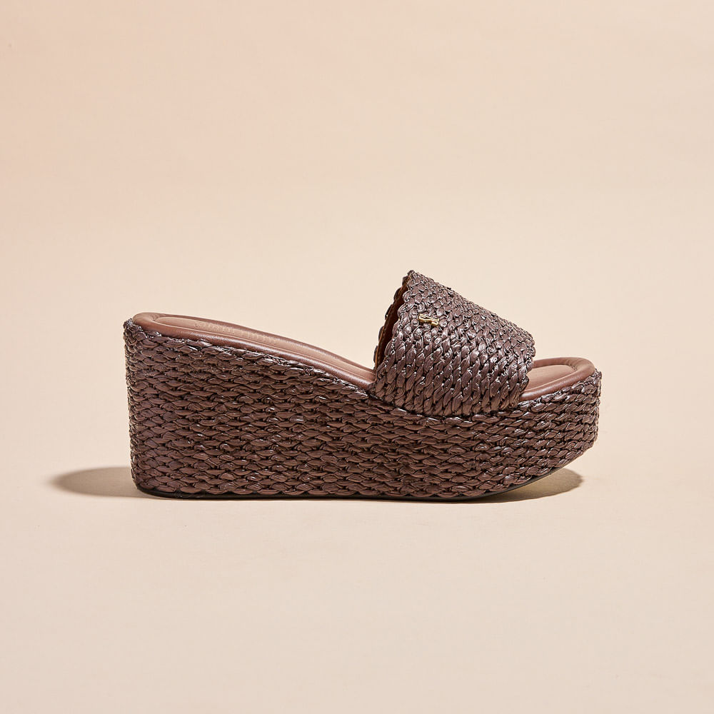 Tamanco Espadrille Plataforma Tramado Marrom Dark Cocoa