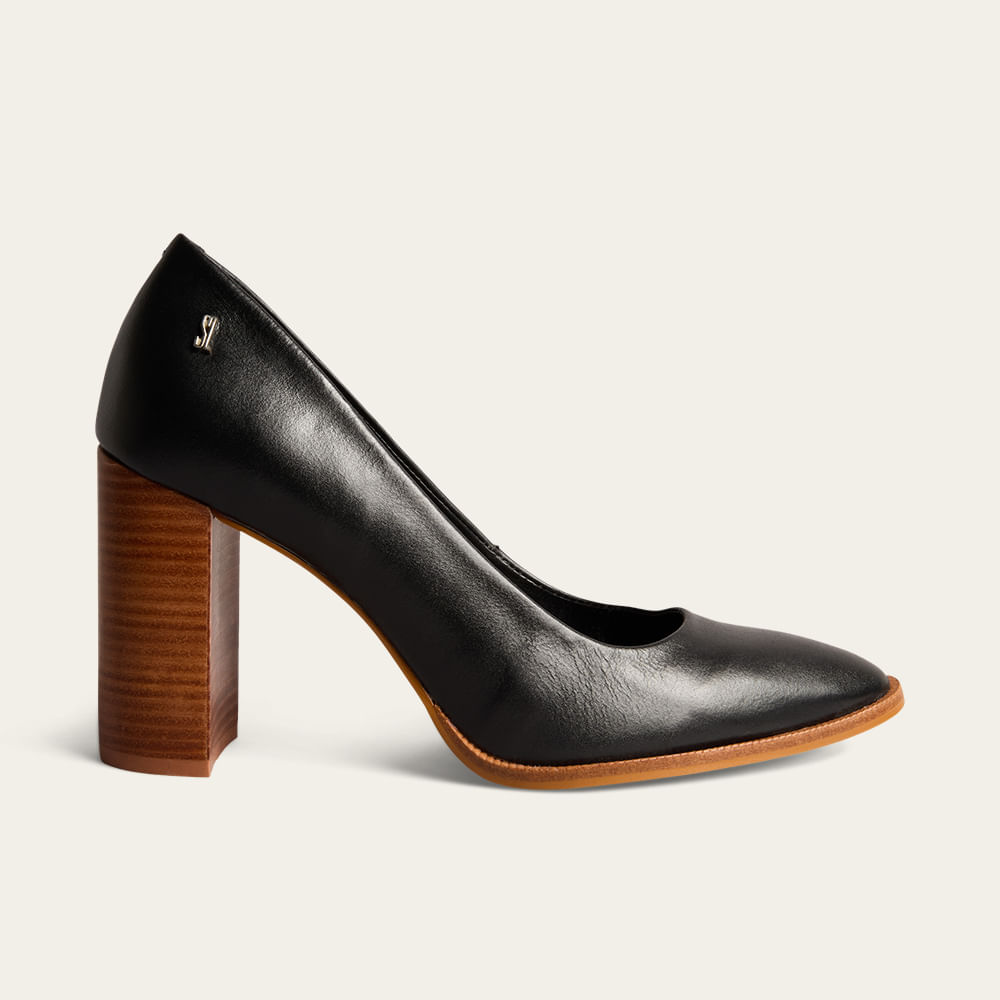 Scarpin Boneca Couro Nobre Soft Salto Alto Bloco Preto