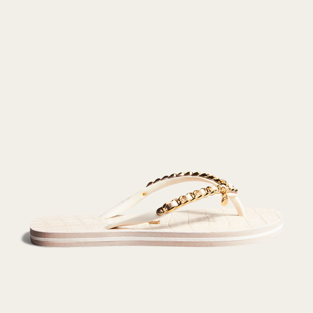 Chinelo Flip Flop Borracha Corrente Off White
