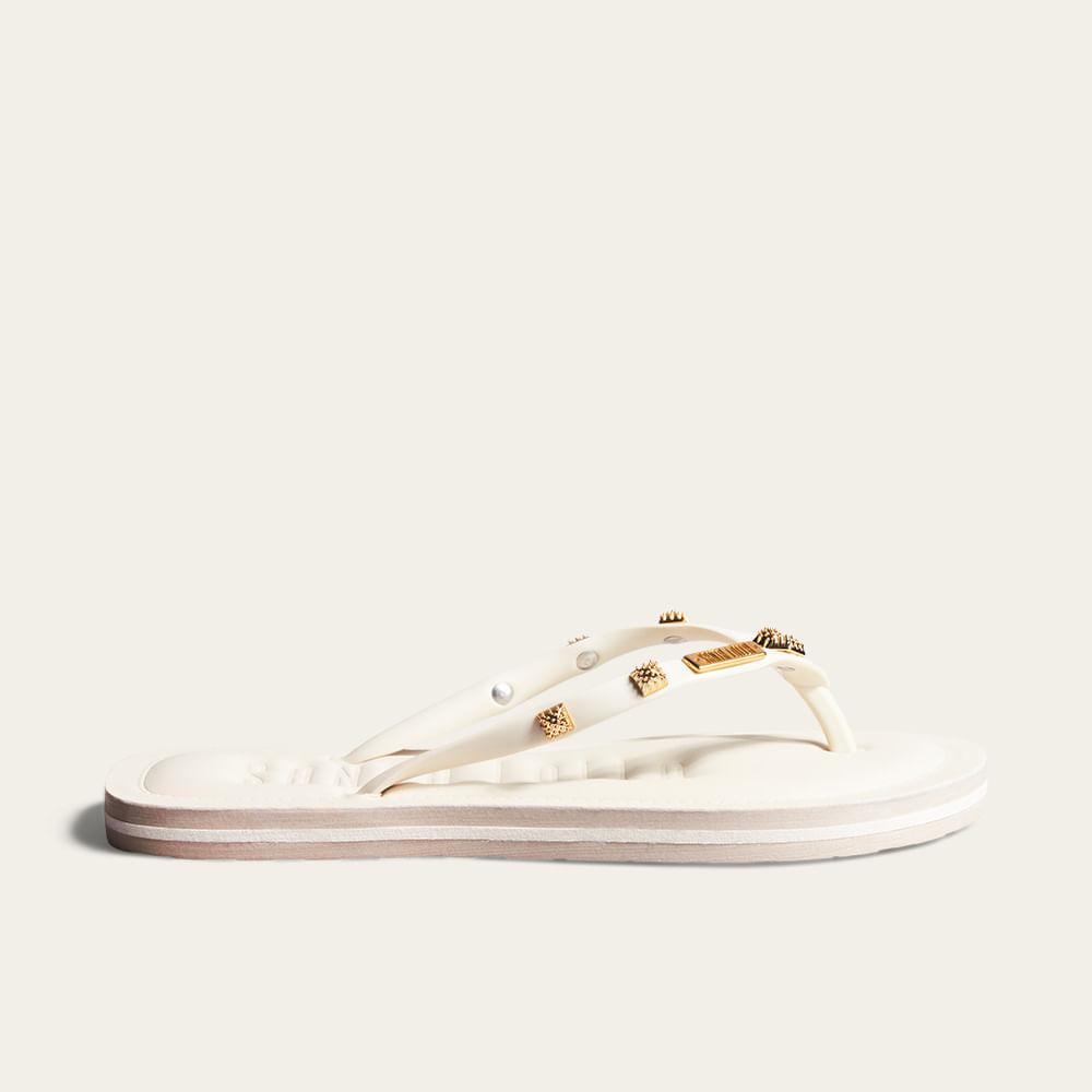 Chinelo Flip Flop Borracha Tachas Off White