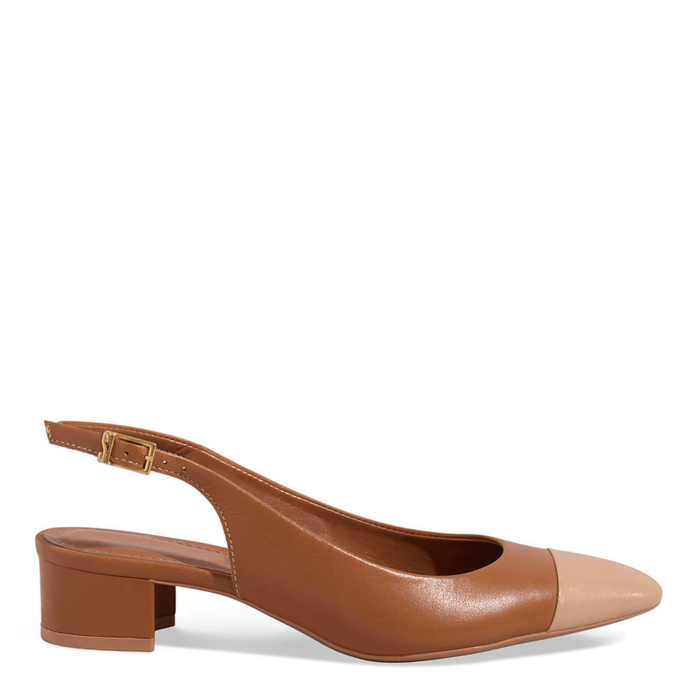 Scarpin Boneca Couro Salto Grosso Marrom