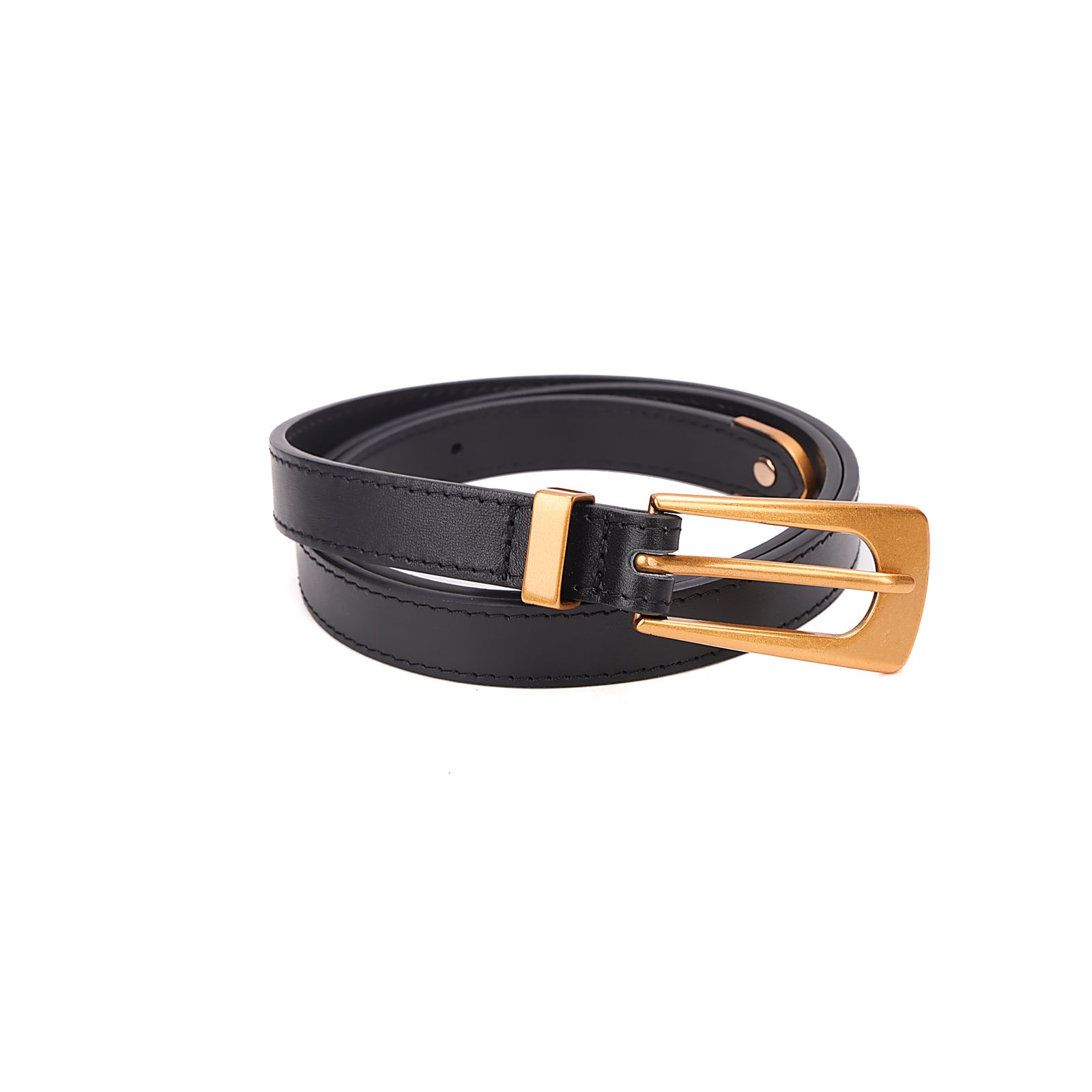 Cinto Couro Liso Preto Fivela Dourada