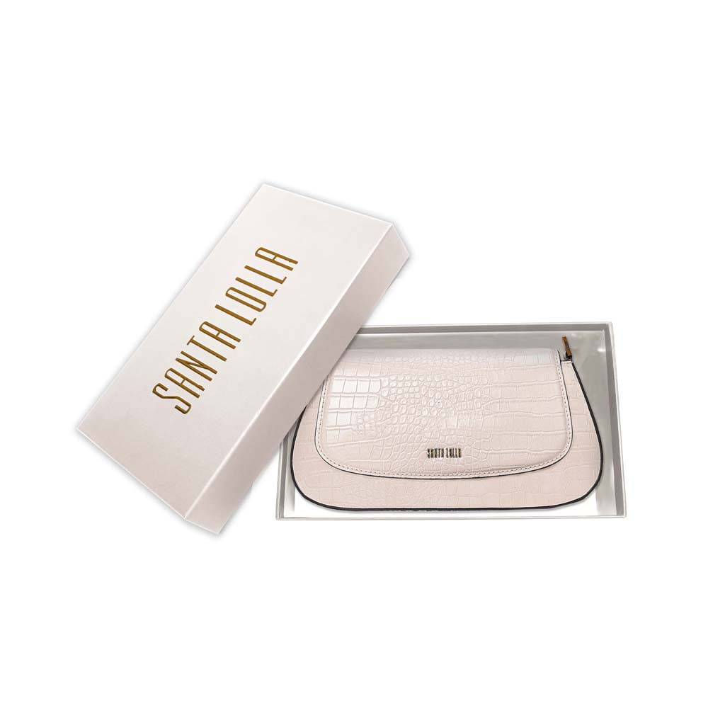 Bolsa Baguete Croco Alça De Ombro Off White Marfim